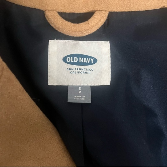 Old Navy Women’s Tan Small Peacoat Jacket Pockets 3 Buttons Trendy Wool Blend - Picture 6 of 8